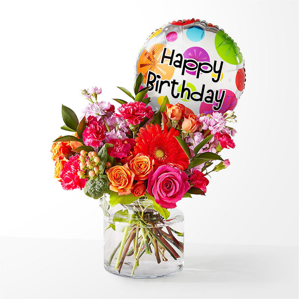Fiesta Bouquet with Birthday Balloon – PAUL'S FLOWERS, Charlottetown PE