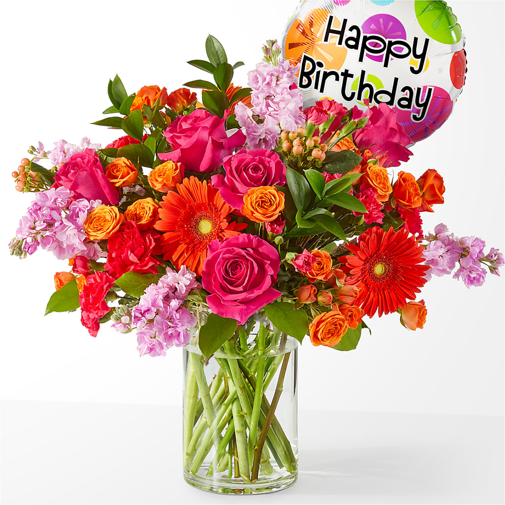 Fiesta Bouquet with Birthday Balloon – PAUL'S FLOWERS, Charlottetown PE