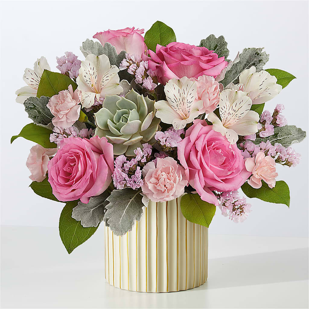 Dusty Rose Bouquet with Ivory Vase – PAUL'S FLOWERS, Charlottetown PE