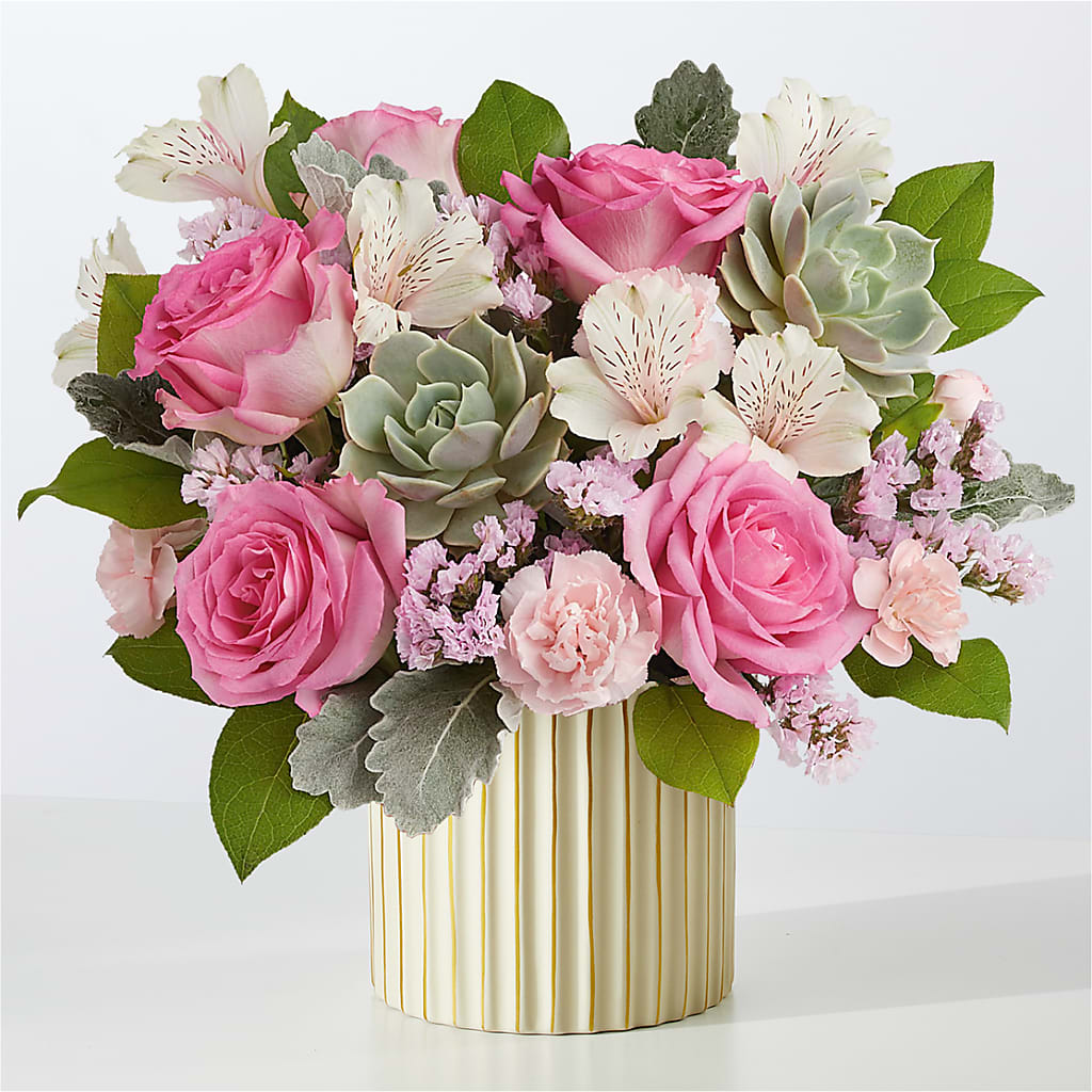Dusty Rose Bouquet with Ivory Vase – PAUL'S FLOWERS, Charlottetown PE