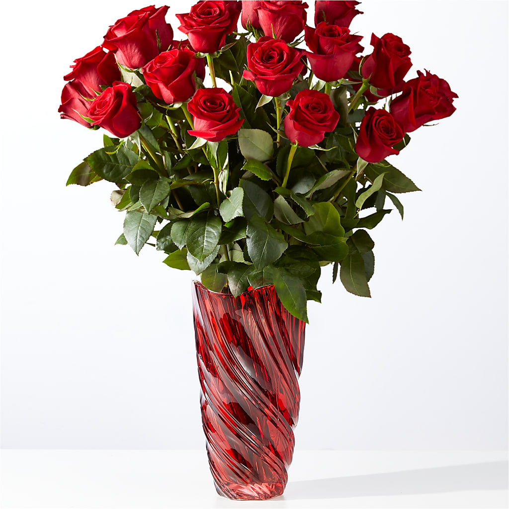 Classic Love Red Rose Bouquet with Luxe Swirl Vase – PAUL'S FLOWERS, Charlottetown PE