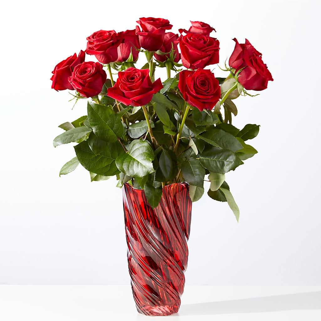 Classic Love Red Rose Bouquet with Luxe Swirl Vase – PAUL'S FLOWERS, Charlottetown PE
