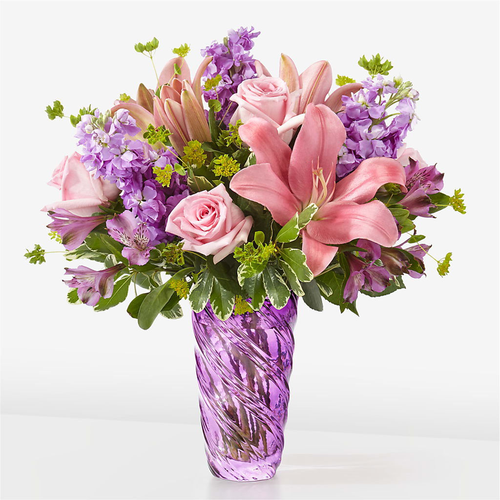 Precious Petals Bouquet with Luxe Swirl Vase – PAUL'S FLOWERS, Charlottetown PE
