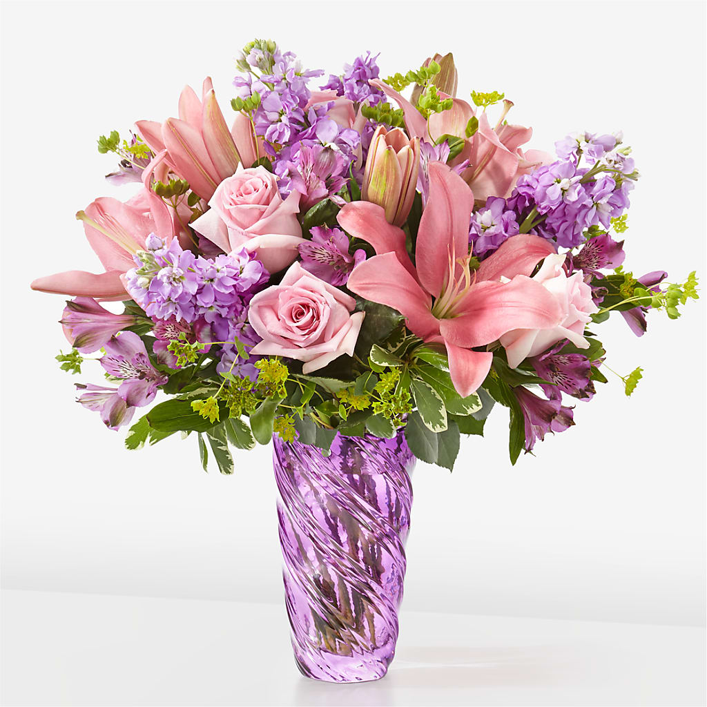 Precious Petals Bouquet with Luxe Swirl Vase – PAUL'S FLOWERS, Charlottetown PE