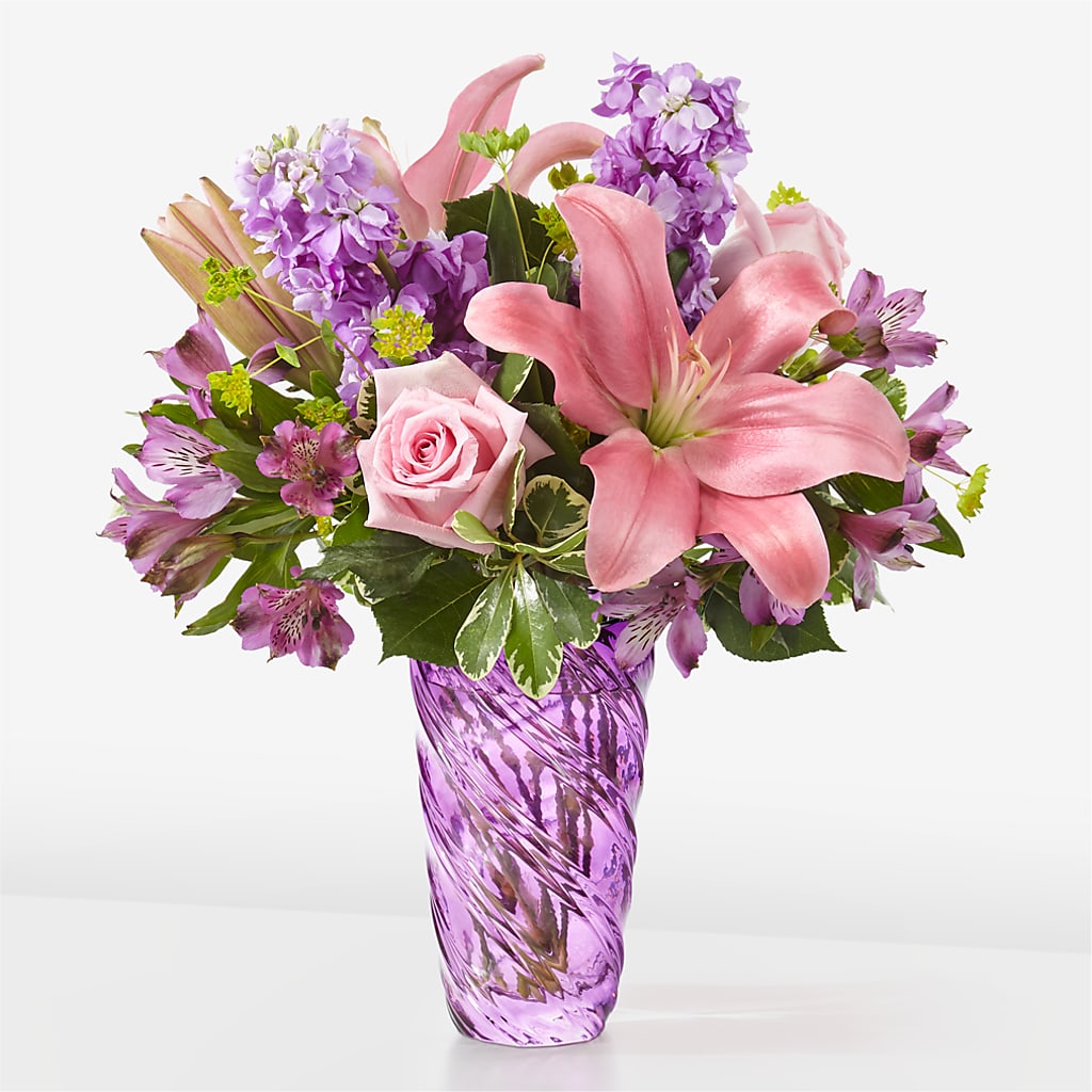 Precious Petals Bouquet with Luxe Swirl Vase – PAUL'S FLOWERS, Charlottetown PE